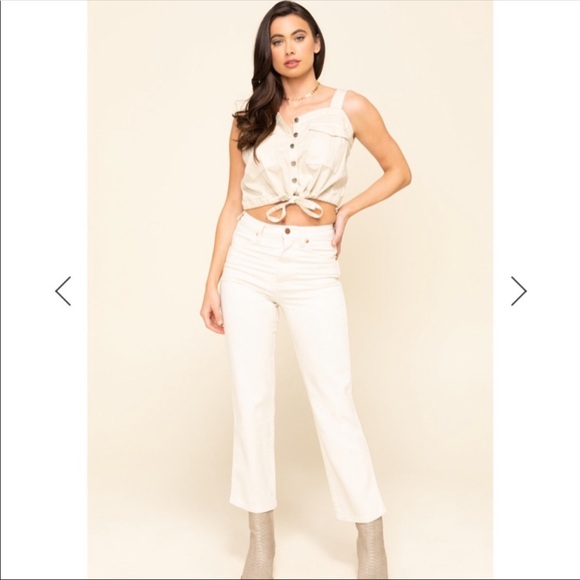 Free people New ivory palm desert Denim crop Top S - Picture 3 of 9